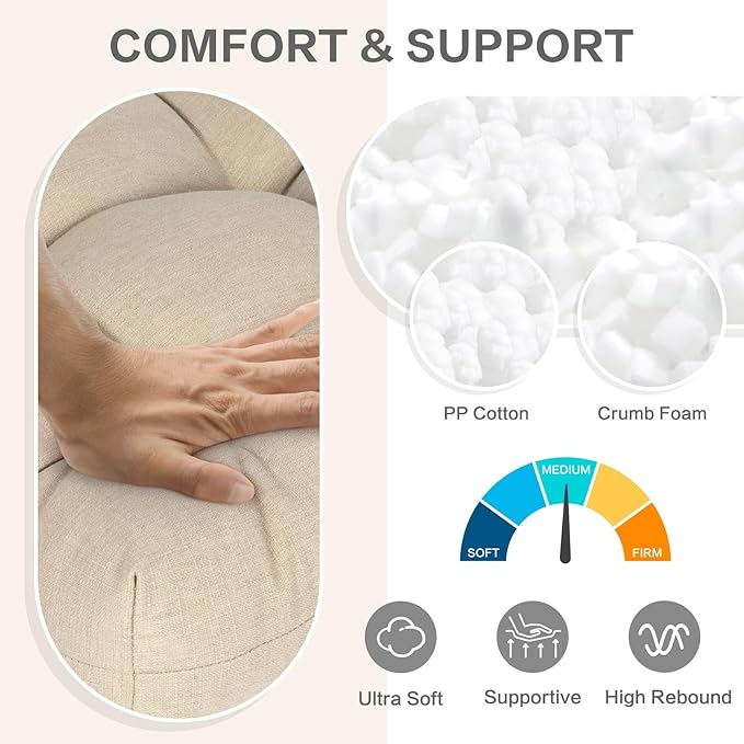 Aoodor 19" x 19" x 5" Tufted Outdoor Chair Cushions, Water Resistant & Fade Resistant Polyester Dining Chair Pads with 2 Straps for Patio Furniture, Set of 2-VerdiqueGarden