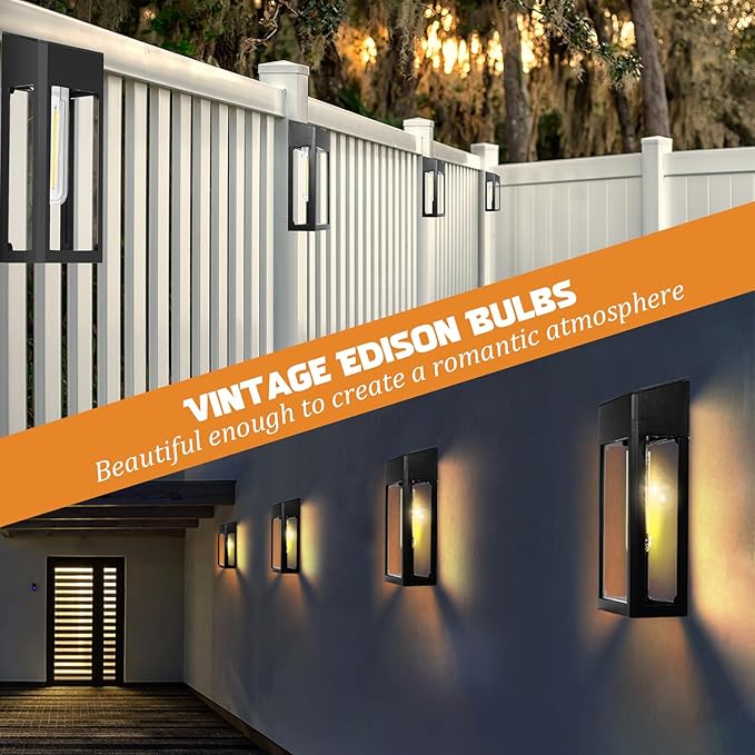 GOODFOEVER Solar Outdoor Lights Waterproof, 4 Pack Fence Lights Solar Powered with LED Bulbs, Metal Wall Lights for Garden Porch Patio Yard and Garage, Aluminum and Glass Shade (Wall Light 4 Pack)-VerdiqueGarden