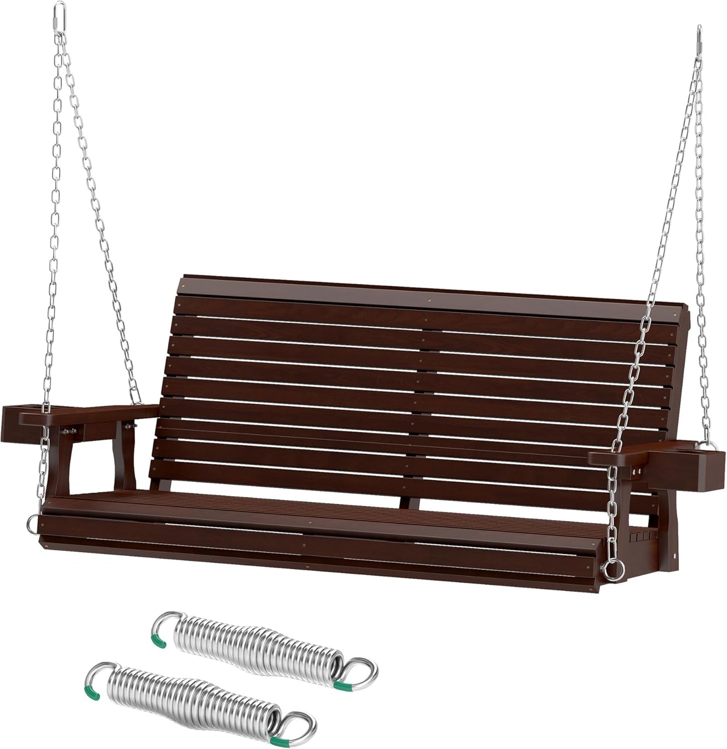 Wooden Outdoor Porch Swings, 2 Seater Front Porch Swing with Upgraded 22" Deep Seat, Heavy Duty 880 Lbs Swing Bench Chair for for Patio, Backyard, Garden (Brown, 4 FT)-VerdiqueGarden