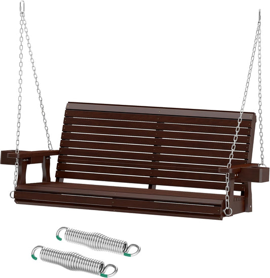 Wooden Outdoor Porch Swings, 2 Seater Front Porch Swing with Upgraded 22" Deep Seat, Heavy Duty 880 Lbs Swing Bench Chair for for Patio, Backyard, Garden (Brown, 4 FT)-VerdiqueGarden