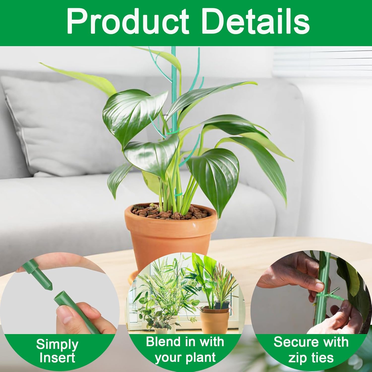 Orgrimmar 6 Pack Monstera Plant Support Stakes Adjustable Length with Green Ties for Indoor Outdoor Climbing Plants-VerdiqueGarden