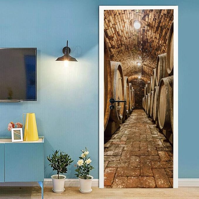 3D Door Stickers Murals Peel and Stick - Wine Cellar - Door Wallpaper Self-Adhesive Door Decals Removable PVC Waterproof Door Poster for Bedroom Living Room Door Decoration 33.9" x 78.7"-VerdiqueGarden