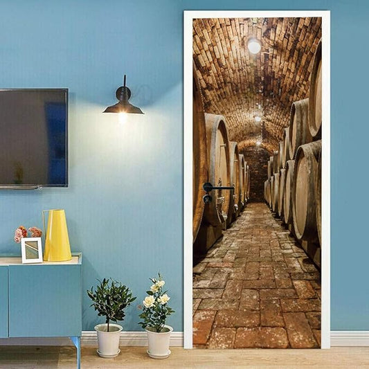 3D Door Stickers Murals Peel and Stick - Wine Cellar - Door Wallpaper Self-Adhesive Door Decals Removable PVC Waterproof Door Poster for Bedroom Living Room Door Decoration 37.4" x 82.7"-VerdiqueGarden