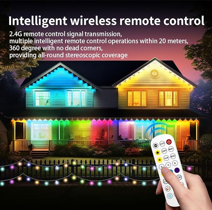 100ft Permanent Outdoor Lights for House, IP67 Waterproof RGB+IC LED Eaves Lights, 54 Scene Modes Outdoor Lighting for Christmas Garden Party Holiday Decorations, with App/Remote Control-VerdiqueGarden