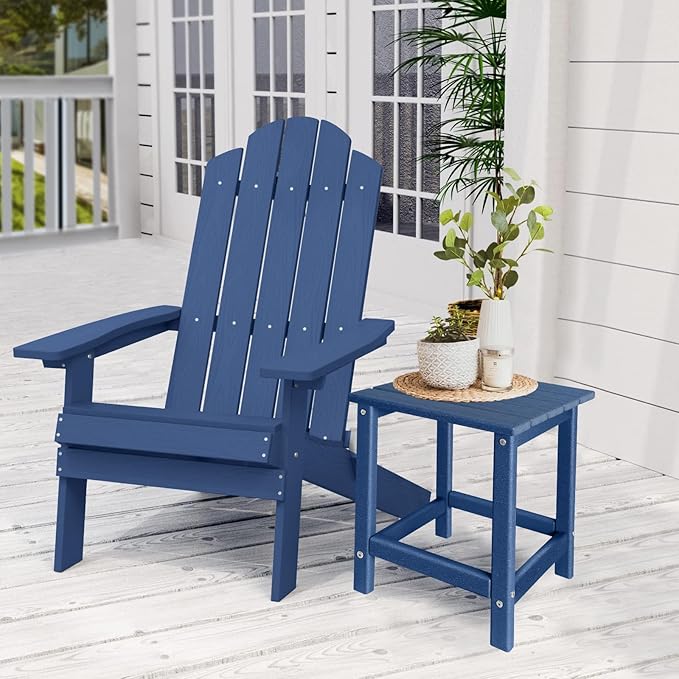Adirondack Side Table Outdoor, HDPE Small Outdoor Table for Patio, Outside End Table, Blue, 13.98" x 13.19" x 16.73"-VerdiqueGarden