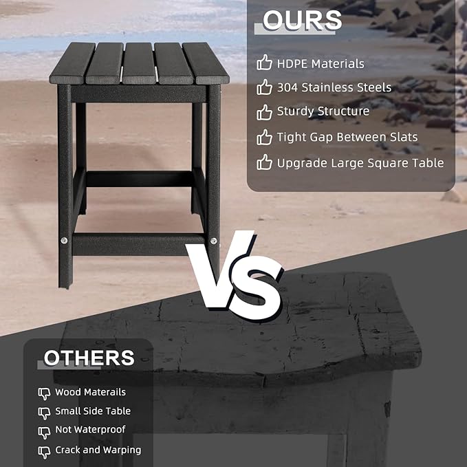 Adirondack Side Table Outdoor, HDPE Small Outdoor Table for Patio,Outside End Table for Porch, Deck, Pool, Weather Resistant/Easy Maintenance/Indoor or Outdoor Use, Back-VerdiqueGarden