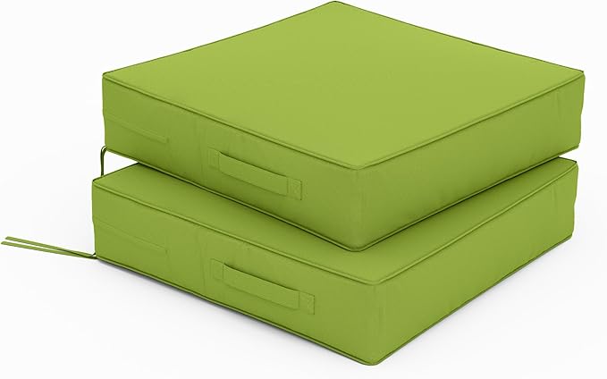 Patio Chair Cushions 19 X 19 X 4 Inch Waterproof Outdoor Seat Cushions for Patio Furniture, Outdoor Sofa Couch Pads with Ties & Handle, Set of 2, Grass Green-VerdiqueGarden