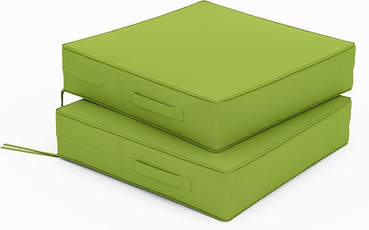 Patio Chair Cushions 19 X 19 X 4 Inch Waterproof Outdoor Seat Cushions for Patio Furniture, Outdoor Sofa Couch Pads with Ties & Handle, Set of 2, Grass Green-VerdiqueGarden