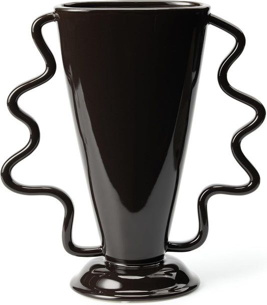 Wild Works Dark Brown Rotary Vase, 9.85” Tall Vintage Decor Vases Medieval Flower Vessel Living Room Entrance Personalized Simple Wabi Sabi Decorative Ornament Ceramic Ornament-VerdiqueGarden