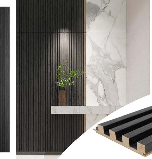 Art3d Slat Wood Wall Paneling for Interior and Ceiling Decoration - Pack of 4pcs + 1pc End-Trim, Size 108 x 5.7in.- Black-VerdiqueGarden