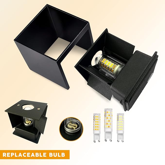 LANFU LED Aluminum Wall Lamp IP65 Waterproof, Black Modern Fashion Square Wall Lamp Wall Type Replaceable Bulb-VerdiqueGarden