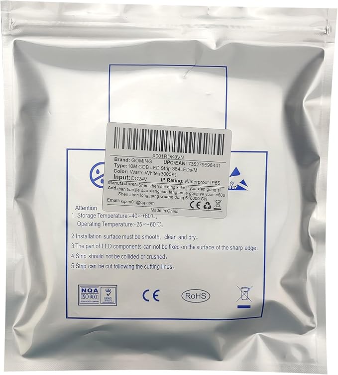 10M/32.8ft 24V COB LED Strip Light Waterproof IP65 Warm White 3000K Uniform Glow 3840LEDs CRI 93+ Flexible LED Tape Lights for DIY Cabinet Bedroom Kitchen Home Decor(No Power Supply)-VerdiqueGarden