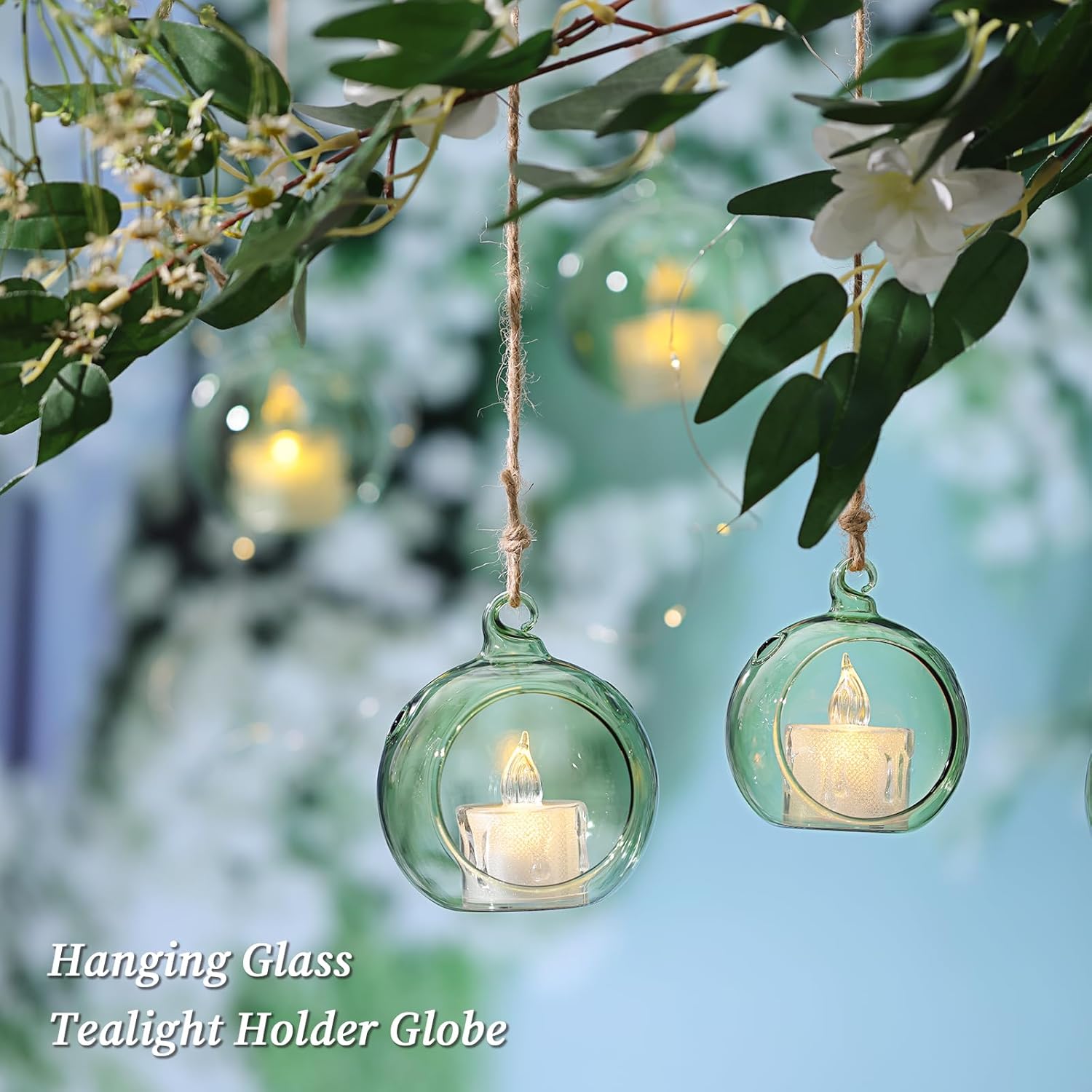 LETINE 12pcs Green Glass Orb Set, 2.17" & 1.93" Spheres for Air Plant Terrarium, Tea Light & Votive Candle Holders - Ideal for Wedding Centerpieces, Christmas Table Decorations, Rehearsal Dinner-VerdiqueGarden