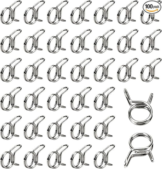 1/4 Tubing Clamp, 1/4"Double Wire Spring Hose Clamp, Irrigation Hose Clamp, Hose Tubing Clamps, 100 Double Line Hose Tube Spring Clamp, Irrigation Kit Connector Clamp, Metal Water Hose Clamps-VerdiqueGarden