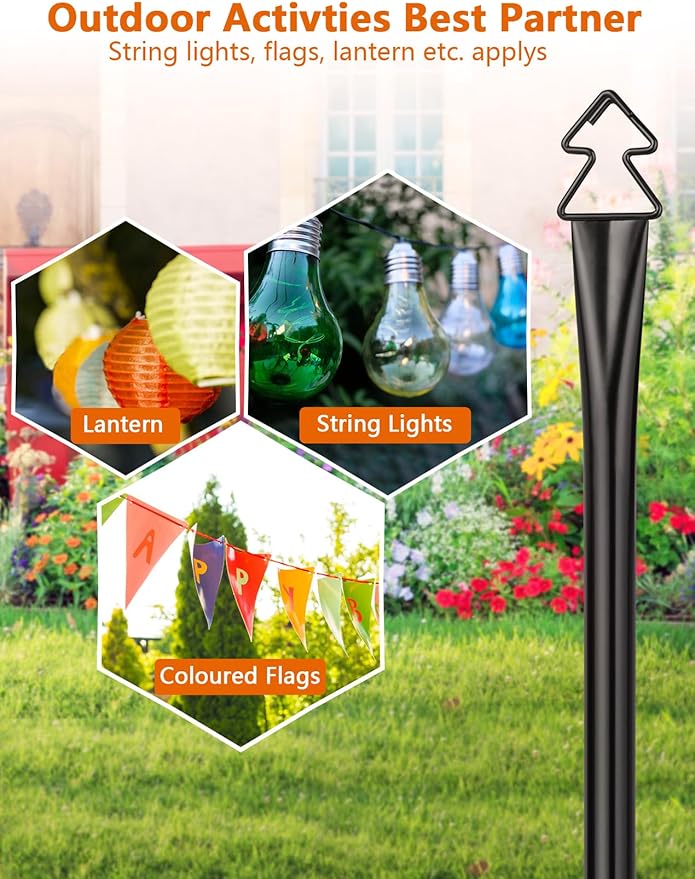 LOPANNY String Light Poles for Outside - 2 Pack 9.8FT Poles for Outdoor String Lights, Outdoor Light Poles for String Lights Hanging - Backyard, Garden, Patio, Deck Lighting Stand for Parties, Wedding-VerdiqueGarden