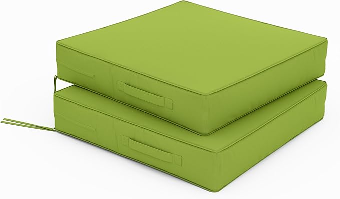 Patio Chair Cushions 22 X 22 X 4 Inch Waterproof Outdoor Seat Cushions for Patio Furniture, Outdoor Sofa Couch Pads with Ties & Handle, Set of 2, Grass Green-VerdiqueGarden
