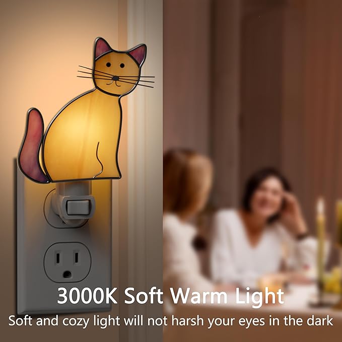 KY&BOSAM Cat Night Light Stained Glass Yellow Plug in Nightlight Decorative Wall Night Lights 7 Watt Bulb Accent Lite Night Memorial Gifts Pet Lost Sympathy Thoughtful Dogs and Cats Remembrance Decor-VerdiqueGarden