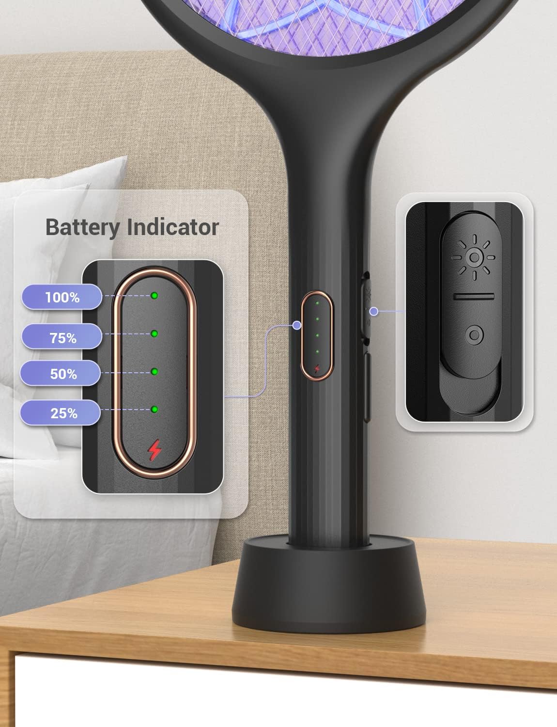 YISSVIC Electric Fly Swatter Bug Zapper Racket Dual Modes Mosquito Killer with Purple Mosquito Light Rechargeable for Indoor Home Office Backyard Patio Camping-VerdiqueGarden