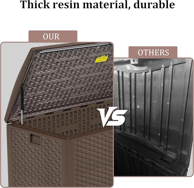 180 Gallon Pro Outdoor Storage Box Waterproof Lockable Resin Deck Box Large, Patio Storage Bin for Pool Accessories Cushion Furniture, Garden Tools, UV-Resistant Outside Delivery Brown-VerdiqueGarden