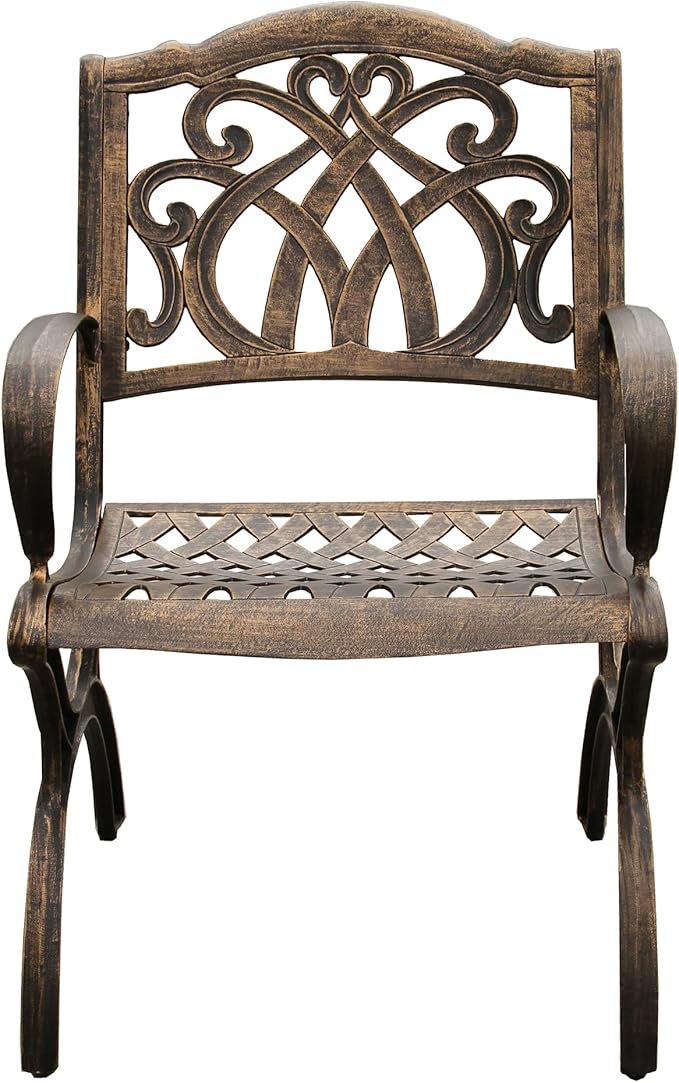 Oakland Living Ornate Traditional Outdoor Cast Aluminum Bronze Patio Dining Chair-VerdiqueGarden