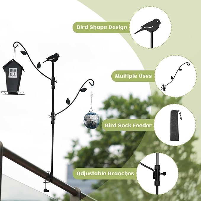 Deck Bird Feeder with Multi-Hooks and Adjustable Branches for Porch-VerdiqueGarden