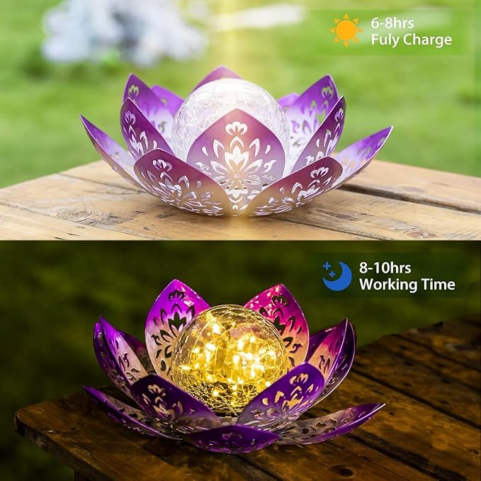 Huaxu Solar Garden Lights Outdoor Decorative - Bright Lotus Flower Table Lamp, Waterproof Solar Lights for Patio Pathway Yard Balcony Outside Decor-VerdiqueGarden