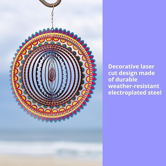 VP Home Sunrise Mandala Kinetic Wind Spinner for Yard and Garden Wind Spinner Outdoor Metal Large Hanging Mandala Decor 3D Garden Art Wind Sculpture Spinners-VerdiqueGarden