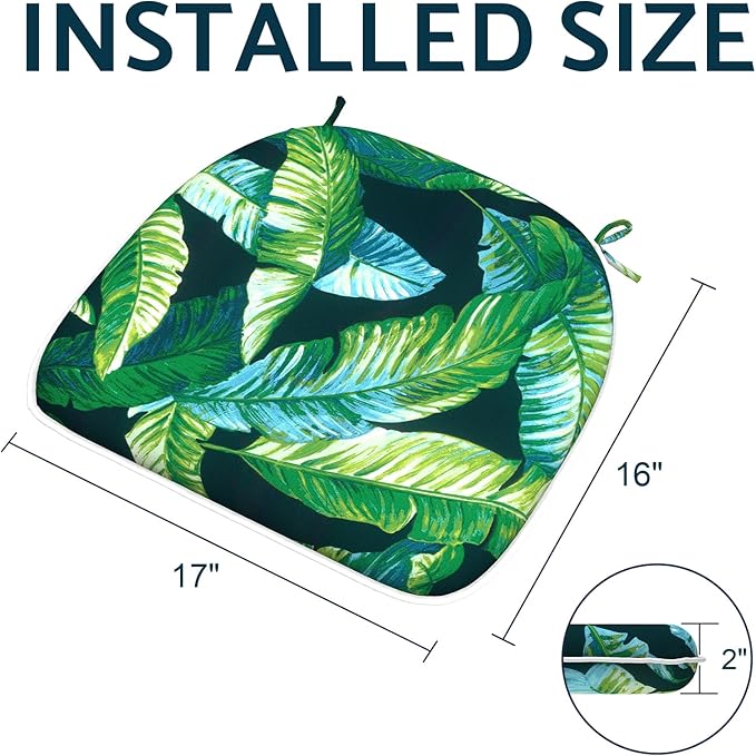 Indoor/Outdoor Chair Cushions 16x17 Inch, Patio Chair Cushions with Ties, All Weather Seat Cushions for Patio Furniture Home Garden Chair Use, Set of 4, Hanalei Lagoon-VerdiqueGarden