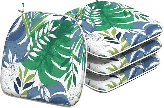 Indoor/Outdoor Chair Cushions 16x17 Inch, Patio Chair Cushions with Ties, All Weather Seat Cushions for Patio Furniture Home Garden Chair Use, Set of 4, Islamorada Blue Green-VerdiqueGarden