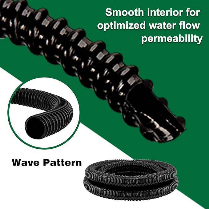 1" Dia. Corrugated Pond Tubing 1-Inch ID, 3.9 FT Length, Black PVC Kinkproof Strong Flex Tubing-VerdiqueGarden