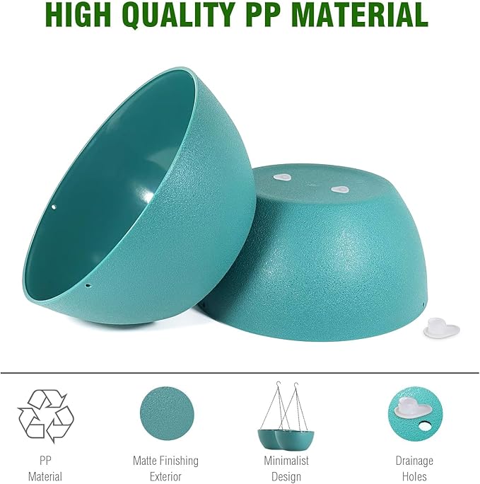 10 inch Hanging Planters for Outdoor Indoor Plants with Drainage Holes and Chain, 2 Pack Round Hanging Flower Pots for Garden Home Porch Decor, Blue Green-VerdiqueGarden