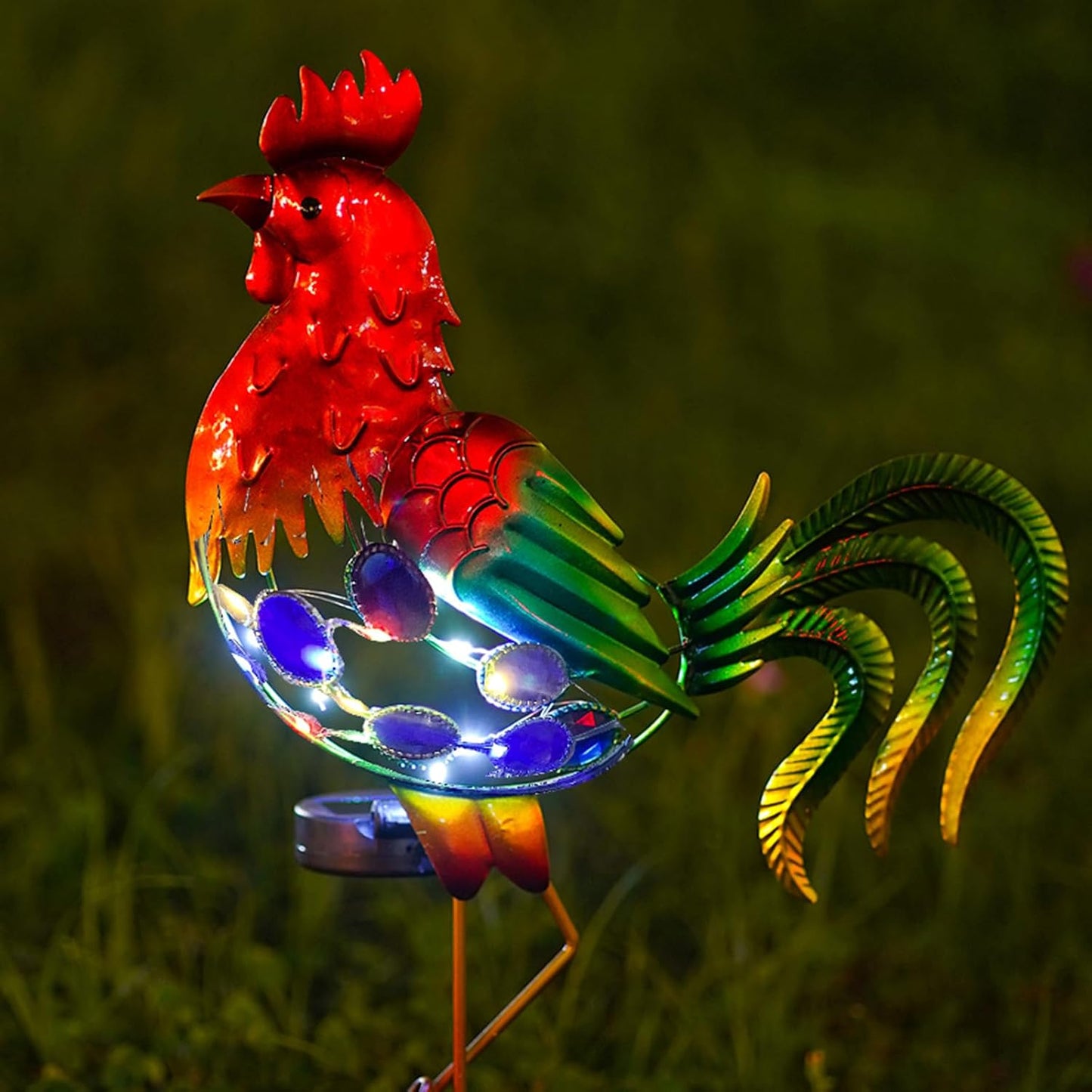 GDF 20" Chicken Decor - Outdoor Rooster Decor Solar Lights -Metal Rooster Garden Decorations for Yard Pathway Lawn Patio Courtyard, Gifts for Her/Him (Updated)-VerdiqueGarden