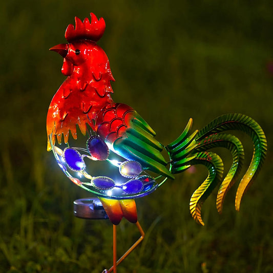 GDF 20" Chicken Decor - Outdoor Rooster Decor Solar Lights -Metal Rooster Garden Decorations for Yard Pathway Lawn Patio Courtyard, Gifts for Her/Him (Updated)-VerdiqueGarden
