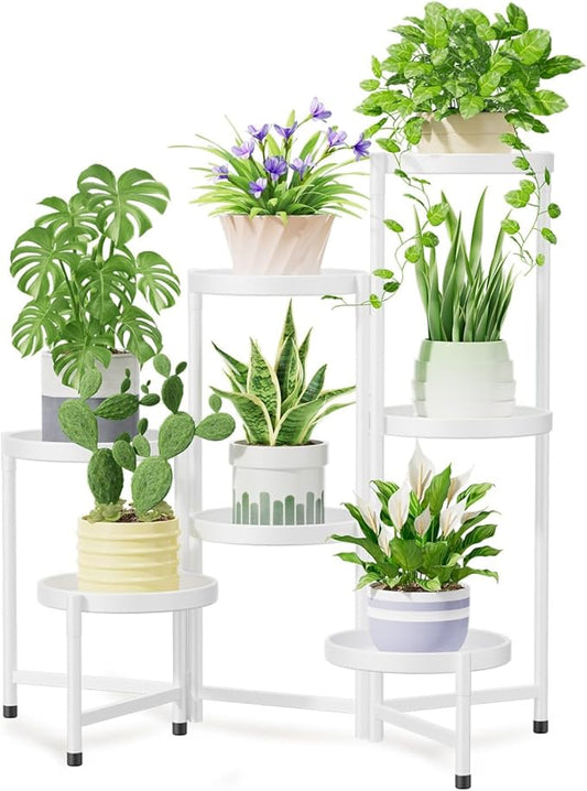 iDavosic.ly 7 Tier Large Plant Stand Indoor, 10 Inch Wide Tall Corner Metal Plant Stands Outdoor for Multiple Plants, Folding Tiered Flower Display Holder Rack Shelf, White-VerdiqueGarden