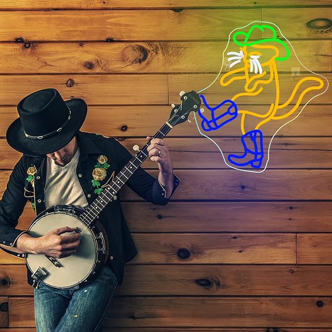 WLHOPE Cowboy Cat Neon Sign Neon Signs for Wall Decor Dimmable Cat Neon Lights Cowboy Hat Boot LED Sign for Bedroom Home Bar Club Party Western Decor-VerdiqueGarden