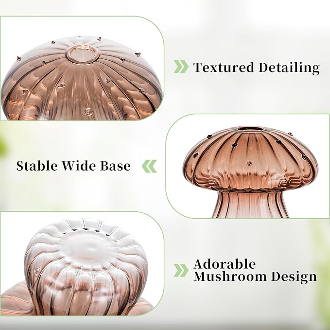 Glasseam Mushroom Plant Propagation Stations: Amber Glass Terrarium Jar Set of 10 Cute Planters for Indoor Plants Mini Propagate Station Unique Christmas Birthday Gifts for Women Home Office Decor-VerdiqueGarden