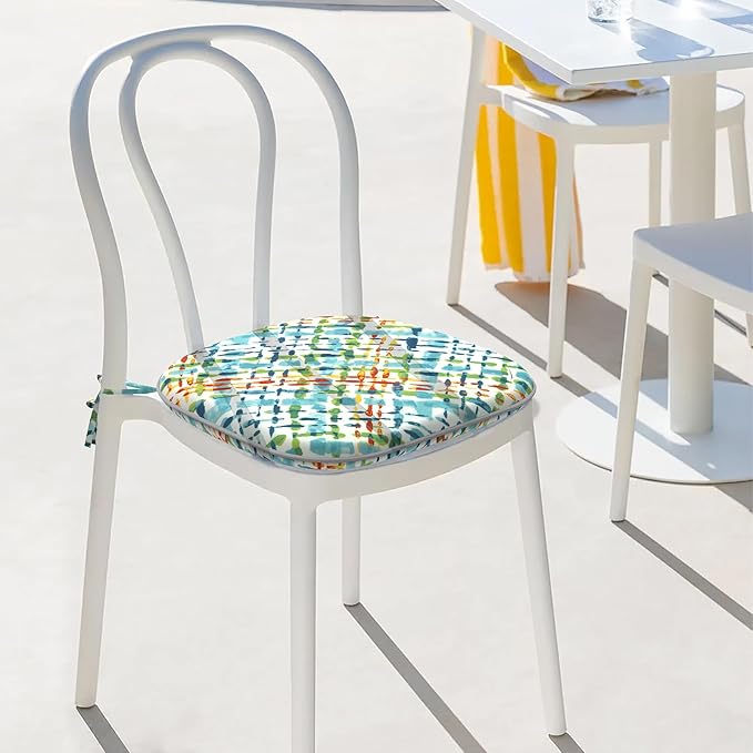 Indoor/Outdoor Chair Cushions 16x17 Inch, Patio Chair Cushions with Ties, All Weather Seat Cushions for Patio Furniture Home Garden Chair Use, Set of 2,Acapa Opal Geometric-VerdiqueGarden