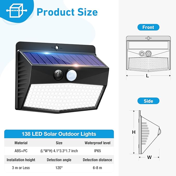 [6 Packs] Solar Lights Outdoor Motion Sensor Solar Security Lights Waterproof with 3 Lighting Modes Solar Powered Wall Lights Outside for Garden Fence Yard Deck-VerdiqueGarden