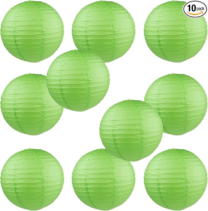 WYZworks Round Paper Lanterns 10 Pack (Green, 14") - Hanging Paper Lanterns Lamp for Wedding, Birthday, Party and Home Decorations with 8", 10", 12", 16" Option-VerdiqueGarden