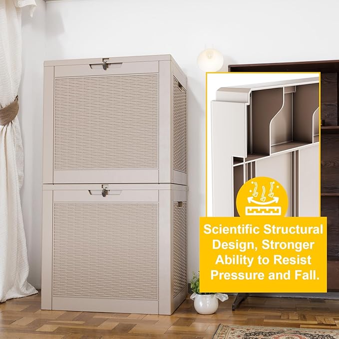 31 Gallon Waterproof Outdoor Storage Box,Resin Deck Box,Lockable Outside Storage Box Container for Patio Furniure,Garden,Pool Tools (31 Gallon,Grey)-VerdiqueGarden