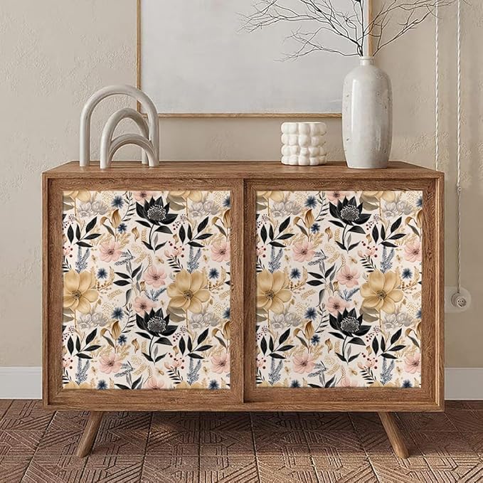 White/Pink/Gold Floral Garden Black Blue Flowers Vintage Peel and Stick Wallpaper Self Adhesive Removable Easy Peel Off Contact Paper Stick on Wall Paper for Bedroom Cabinet Renter Friendly-VerdiqueGarden