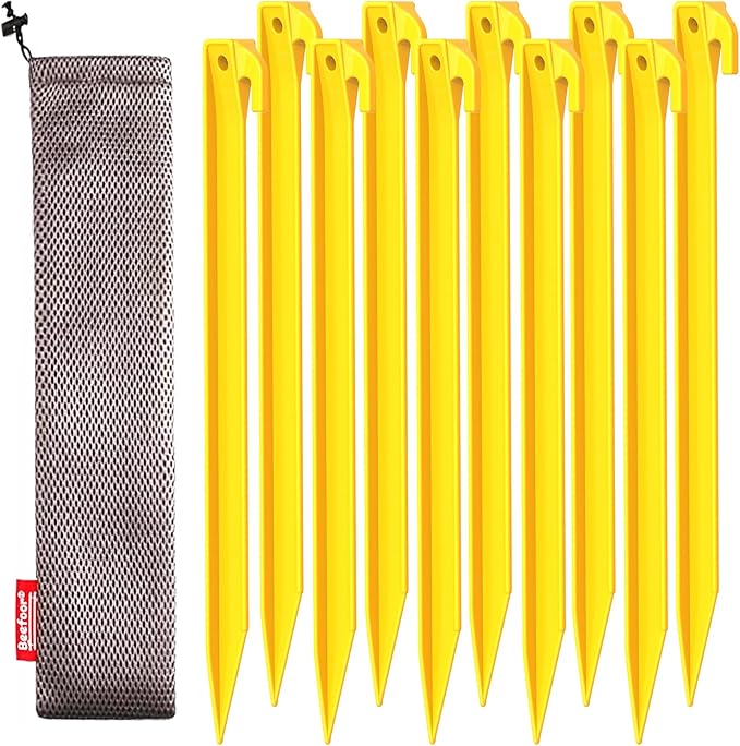 10-Pack Plastic Tent Stakes – 9-Inch Heavy Duty Canopy Anchoring Pegs for Camping, Gardening, Landscaping, Backpacking – Lightweight, Rust-Proof, Reusable Camping Stake-VerdiqueGarden