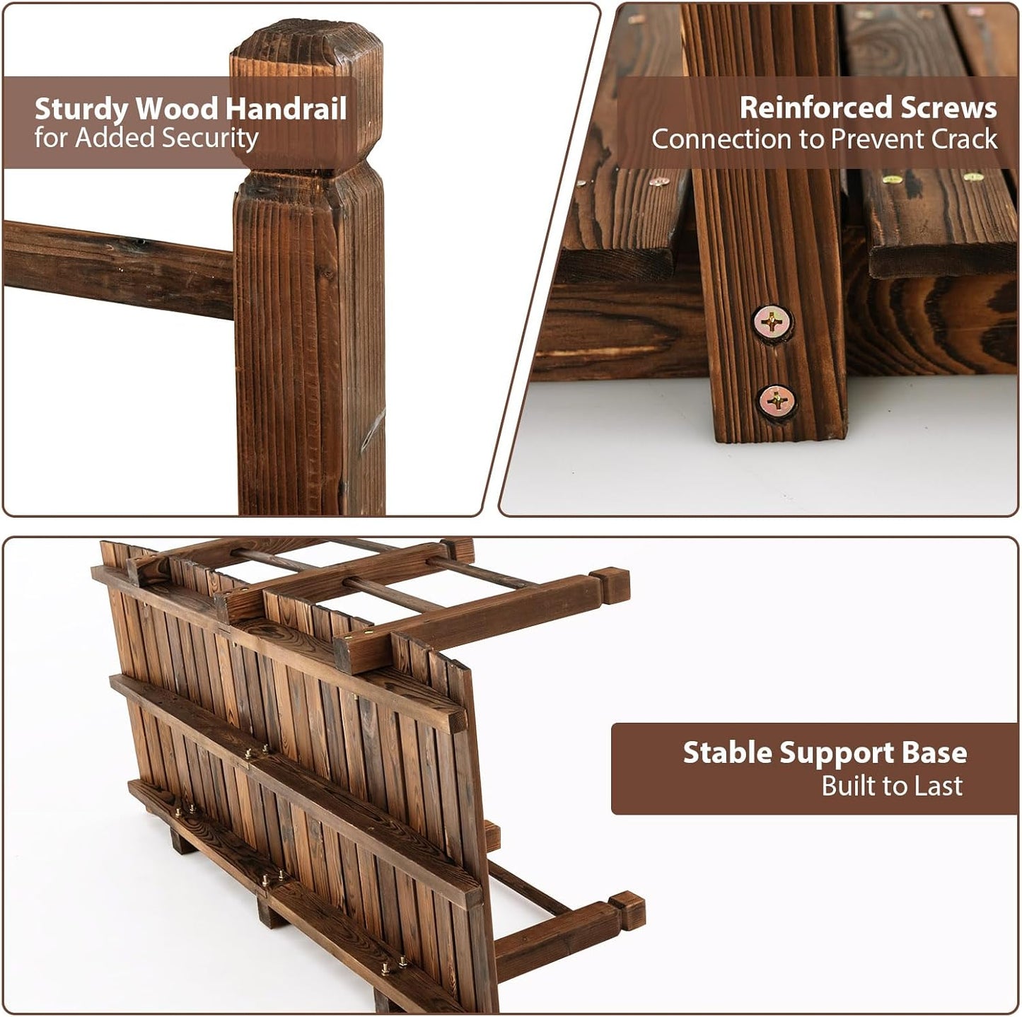 Giantex 5 ft Garden Bridge - Stained Wood Arc Footbridge Walkway with Side Railings, Decorative Wooden Bridge Landscaping for Backyard Farm Garden Creek Pond Decor, Easy to Assemble (Stained Brown)-VerdiqueGarden