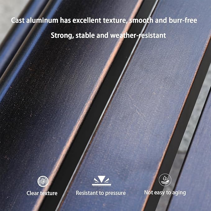 Outdoor Bench Chair Cast Aluminum Garden Bench Patio Bench All-Weather Park Bench for Backyard Porch Lawn (150cm Armless Park Bench)-VerdiqueGarden