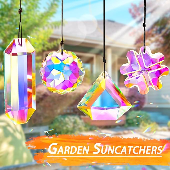 4PCS Colorful Crystal Prism Pendant Suncatcher Hanging Crystal Decor for Home Indoor Outdoor Car Making Rainbows-VerdiqueGarden