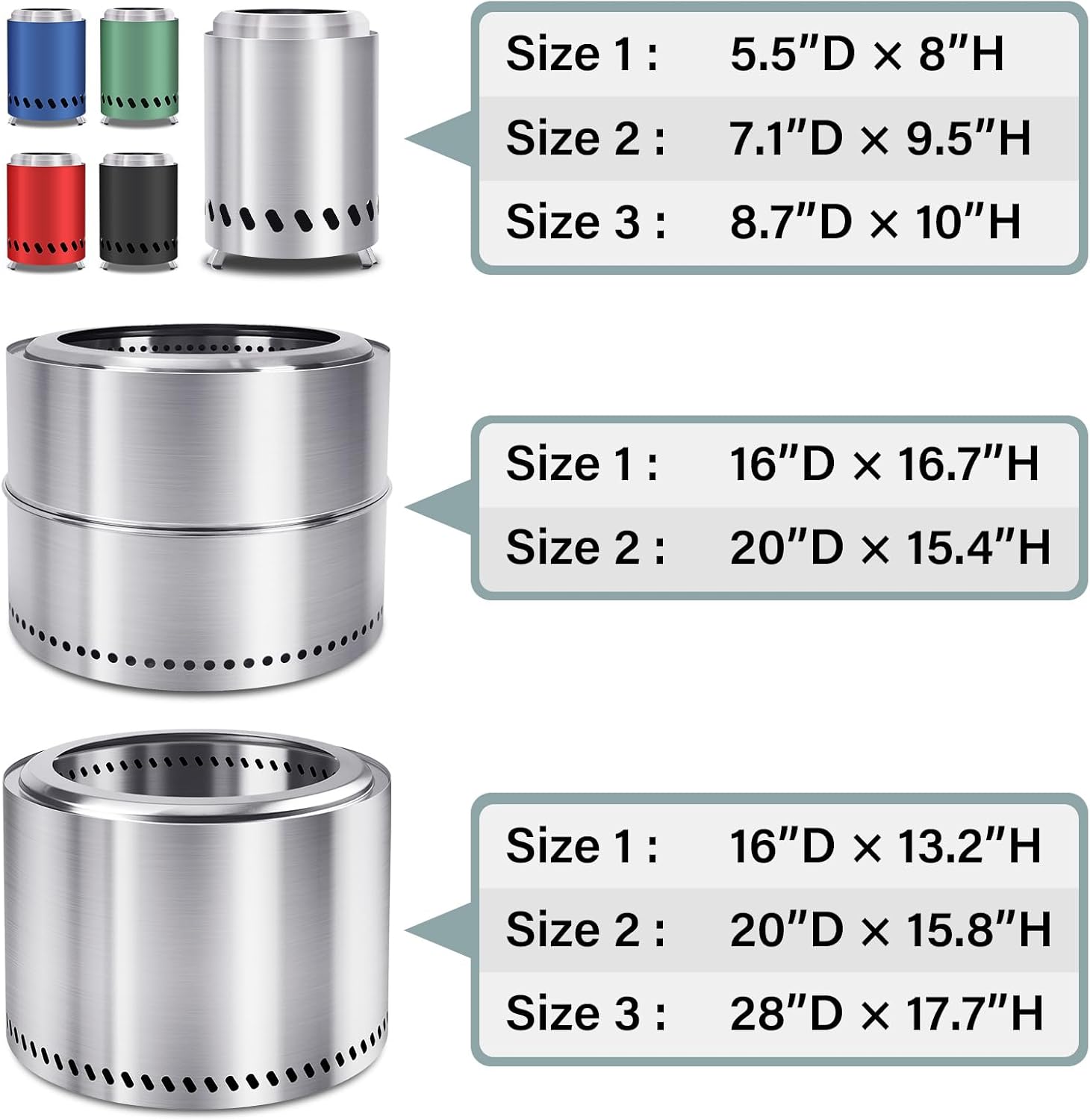 HGD 9.8 x 8.7 in Small Tabletop Fire Pit, Portable Mini Smokeless Table Top Firepit, Low Smoke Camping Stove for Outdoor & Patio, Fueled by Pellets or Wood, with Travel Bag, Stainless Steel, Silver-VerdiqueGarden