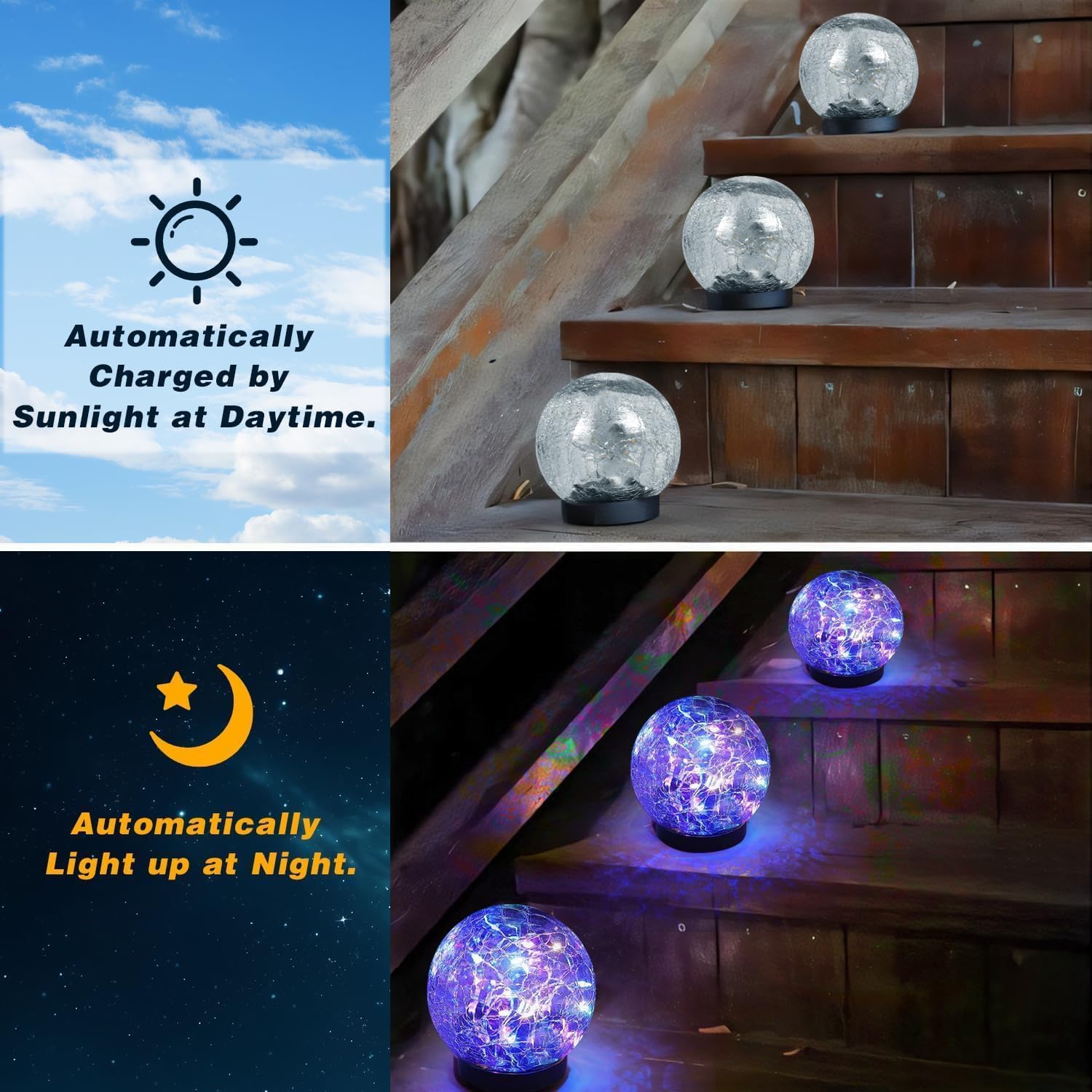 Solar Garden Lights Outdoor Waterproof, 6 Pack Cracked Glass Ball Light, Ground Landscape Garden Decor, Solar Globe Decorative for Pathway/Patio/Lawn/Yard (Multicolor, 3.9")-VerdiqueGarden