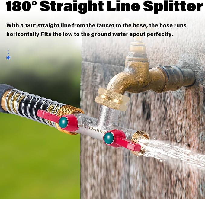 Hose Splitter, 180 Degree T Type Water Hose Splitter, Faucet Splitter 2 way 3/4" GHT Thickened Hexagonal Water Inlet with 2 More Extension Handles-VerdiqueGarden