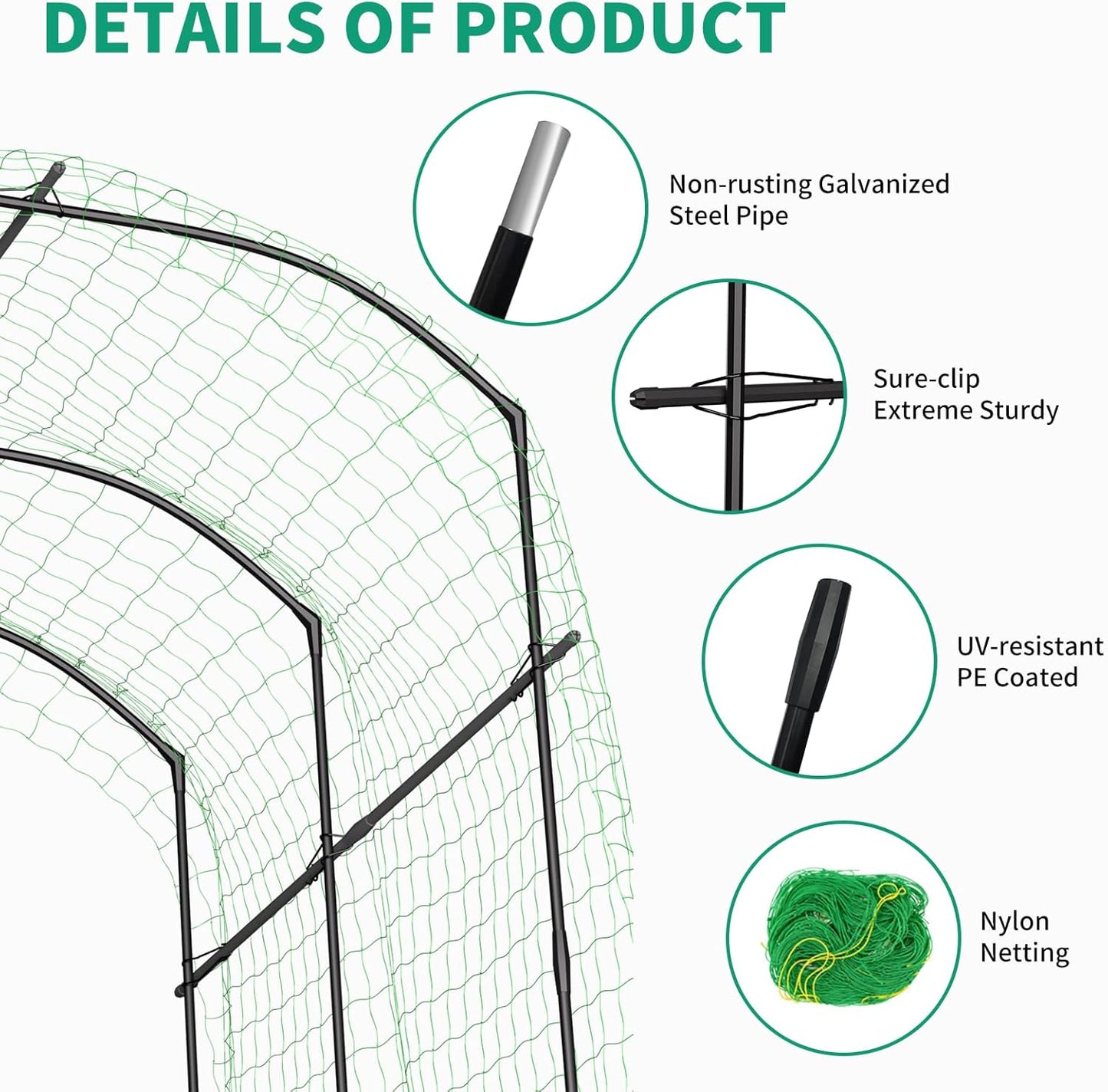 DoCred Tall Garden Arch Trellis for Climbing Plants, 87in Tall Metal Plant Support Trellis Archway for Climbing Vine Vegetable/Fruit/Flower Outdoor Yard Lawn Garden Arch Tunnel Trellis-VerdiqueGarden