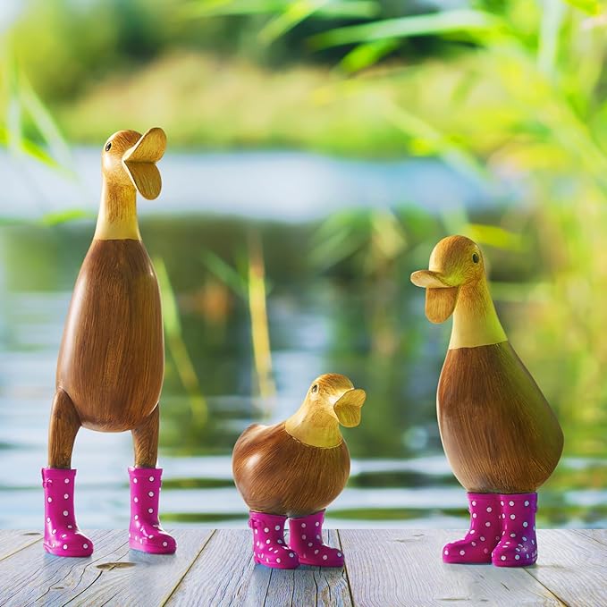 GUTE Duck Yard Decorations Yard Art Garden Puddle Ducks with Pink Spotted Wellies Boots, Valentine's Day Yard Statues, Duck Figurine Statue - Waterproof Indoor & Outdoor Lawn Ornament-VerdiqueGarden